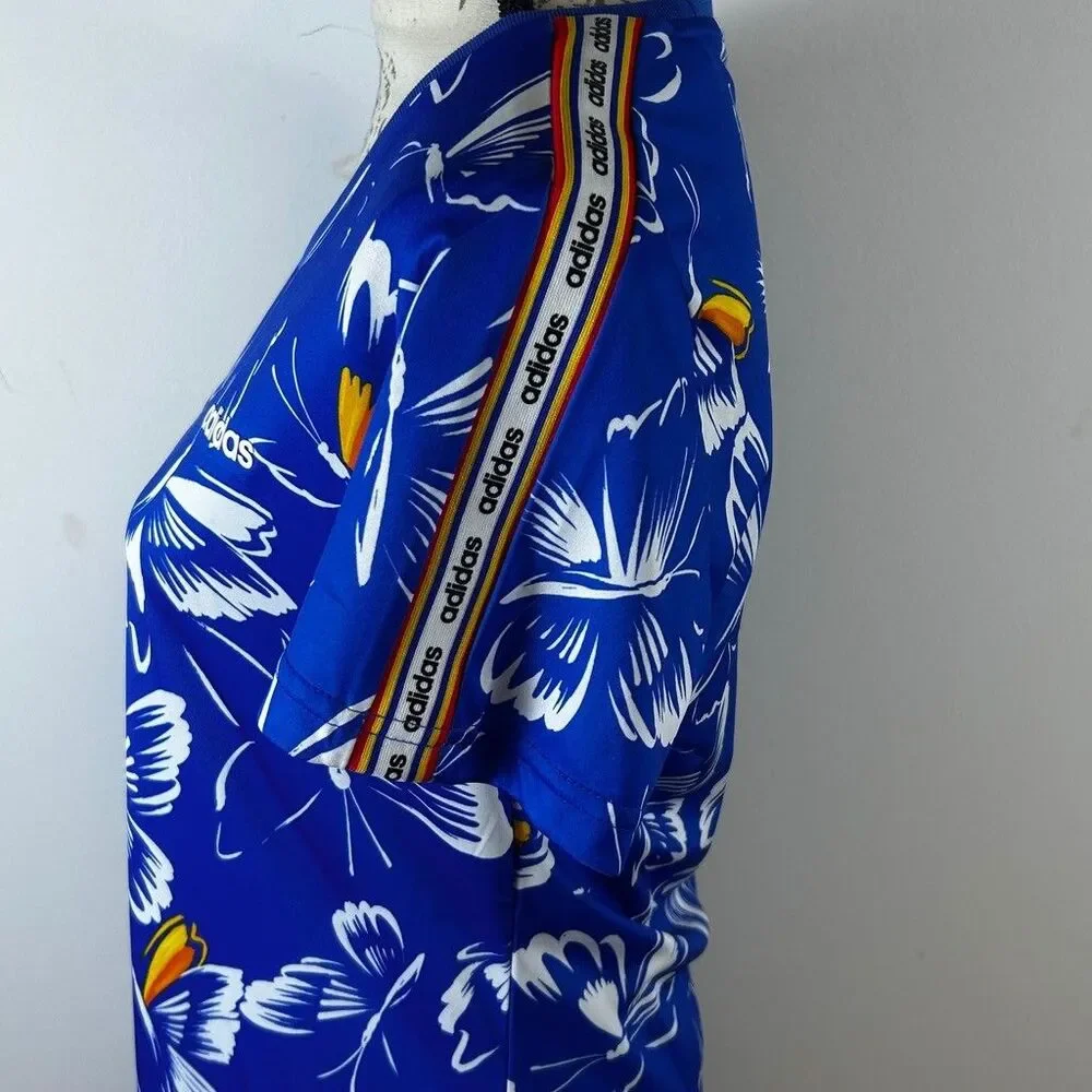 Adidas Farm Rio Butterfly Dress Womens Medium Blue Floral Short Sleeve T-Shirt